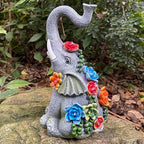Solar Garden Statue Elephants Figurine with Solar Lights Outdoor Yard Decorations for Patio Porch Home Elephant Gifts for Women Mother's Day Housewarming Birtheday Gifts