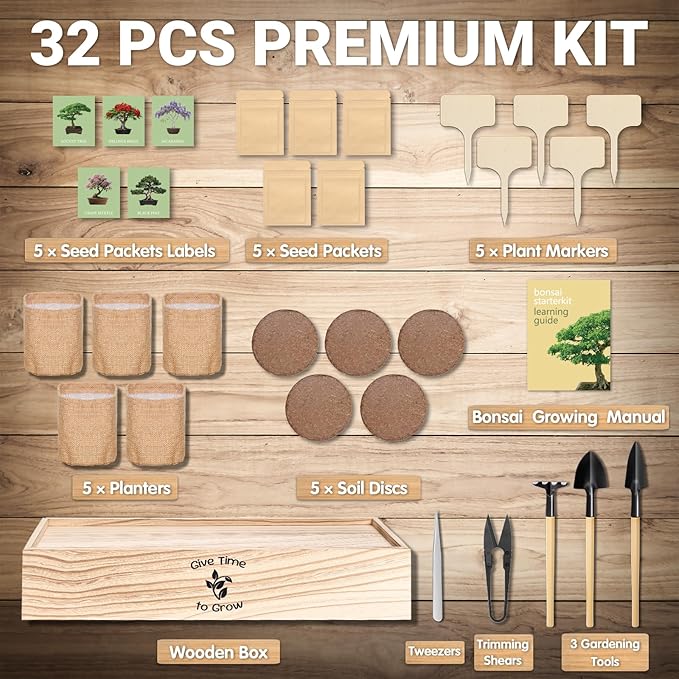 Bonsai Tree Starter Kit for Beginners 5 Unique Indoor Bonsai Trees with Gardening Tools DIY Bonsai Growing Kit Perfect Gifts for Women Men Plant Lovers for Birthday Easter Housewarming