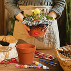 Sliner 6 Set Cute Face Flower Pot Head Planter Funny Plant Pots Painting Kit Include Glasses Silk Scarf Acrylic Paint Glasses Flower Sister Planter Easter Adults Art Painting Spring DIY Crafts