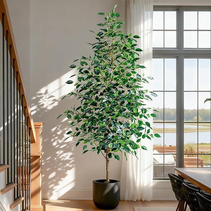 Bailikang 7FT Artificial Ficus Trees Indoor Faux Trees Indoor Fake Floor Plants Tall Artificial Tree with White Pot Faux Tree Fake Indoor Tree Silk Plants Artificial Trees for Home Decor Indoor