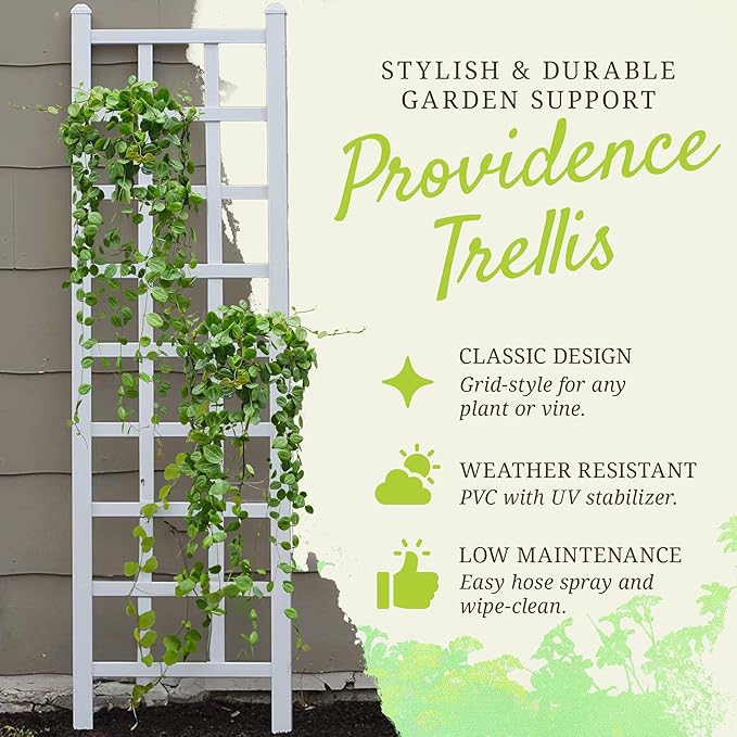 Dura-Trel Providence 22 x 75 Inch PVC Vinyl Outdoor Garden Patio Trellis, with Ground Anchors, White