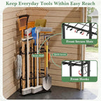 Faesun Garden Tool Organizer for Garage, Heavy Duty Garden Tool Storage Organizer with Secure Slots & Hooks, Freestanding Long Handle Tool Rack for Shovels, Rakes, Brooms, Garage, Shed & Yard