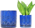 8 Inch + 6 Inch Indoor Plant Pot with Drainage Holes and Saucers, Ceramic Planter for Plants Succulent Orchid Flower Pots