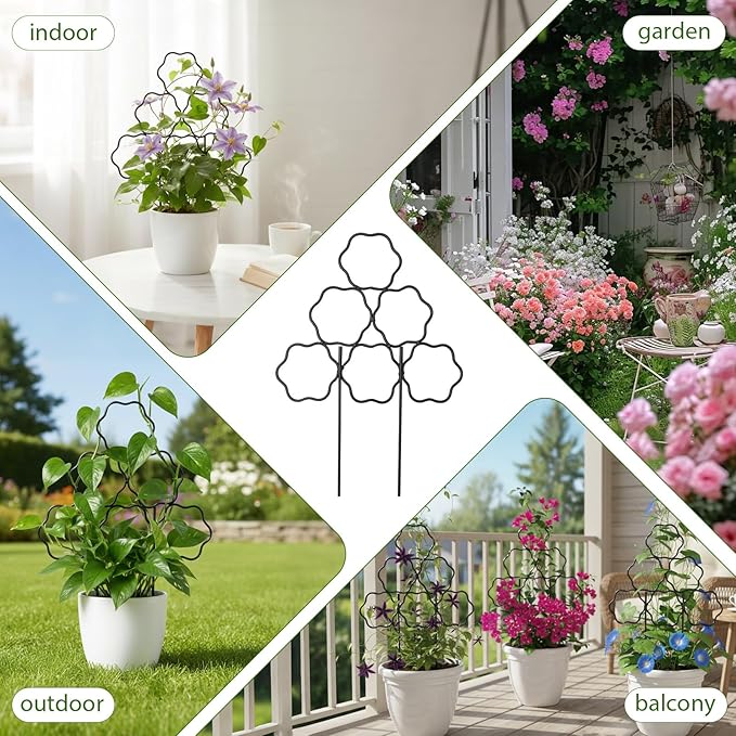 ZOUTOG 12 Pack Trellis for Climbing Plants Outdoor 15 Inch,Rustproof Metal Garden Trellis for Potted Plants,Sturdy Houseplant Support Indoor Outdoor for Ivy Pothos Monstera Hoya Flower Vine (Flower)