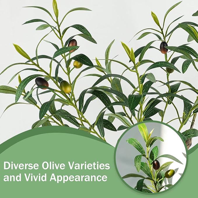 Caxchiling Fake Olive Plants 2FT, Artificial Small Olive Tree Indoor, Faux Potted Plants Decor for Tabletop, Desk, Shelf, Office, Kitchen, Living Room, Bedroom, Bathroom
