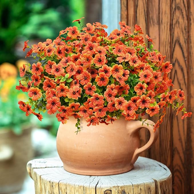 Waipfaru 24 Bundles Artificial Flowers for Outdoor Indoor, Faux Outdoor Plastic Plants UV Resistant Shrubs Outside Porch Patio Garden Boxwood Decor