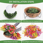 2 Set Artificial Flowers Hanging Plants in Basket,Artificial Hanging Flowers for Outdoor Indoor Decor,UV Resistant hanging Baskets with Fake Flowers for Spring Summer Patio Garden Porch Deck Decor