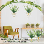 Canlierr 2 Pieces Gold Wall Decor Hanging Planters with Artificial Plants Metal Vase Indoor Plants Holder Modern Geometric Wall Art for Home Bathroom Bedroom Living Room Office(Boston Fern,Large)