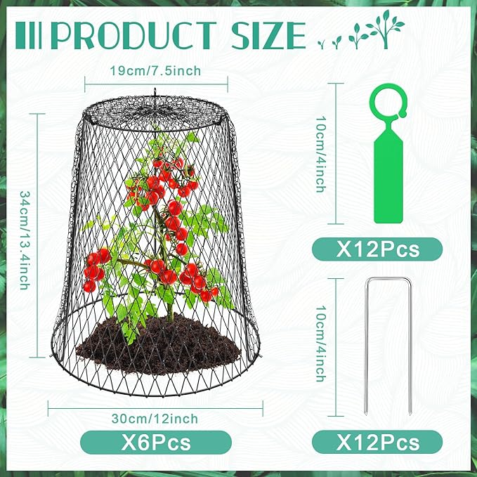 6 Packs 13.4"x12" Garden Cloches for Plants, Plant Protectors from Animals,Plant Cages for Outdoor Plants,Plant Covers from Animals,Chicken Wire Cloche with Stakes+Labels+Gloves for Protect Plants