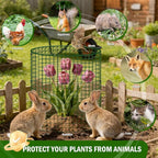6 Pack Plant Protectors from Animals with Cover, 12" x 12" Round Metal Wire Garden Plant Cages to Keep Animals Out, Rabbit Proof Protection for Vegetables & Flowers with Stakes, Zip Ties & Gloves