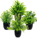 LOYWREE Faux Plants Indoor 4 Pack Small Fake Plants Mini Artificial Plants in Black Pots Potted Greenery for Home Office Table Desk Bathroom Shelf Counter Styling Farmhouse Decor