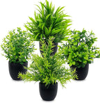 LOYWREE Faux Plants Indoor 4 Pack Small Fake Plants Mini Artificial Plants in Black Pots Potted Greenery for Home Office Table Desk Bathroom Shelf Counter Styling Farmhouse Decor