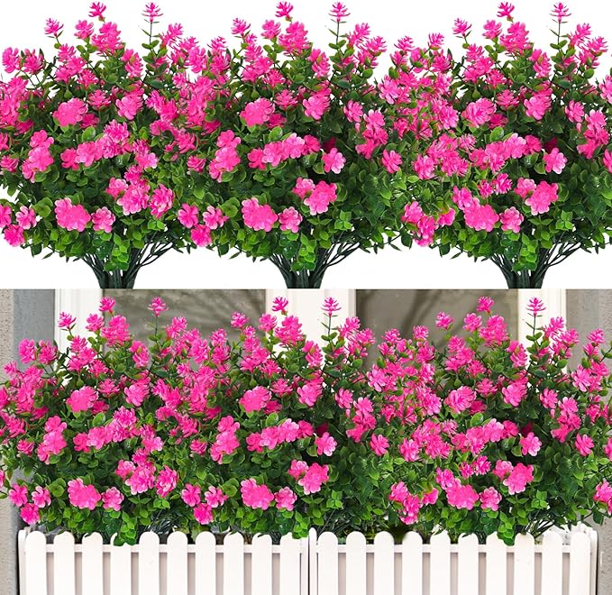 RECUTMS Faux Flowers Artificial Plants & Flowers Boxwood Springs Artificial Outdoor Flowers UV Resistant Boxwood Greenery Artificial Uv Resistant Outdoor Plants Fake Greenery Stems(Pink)