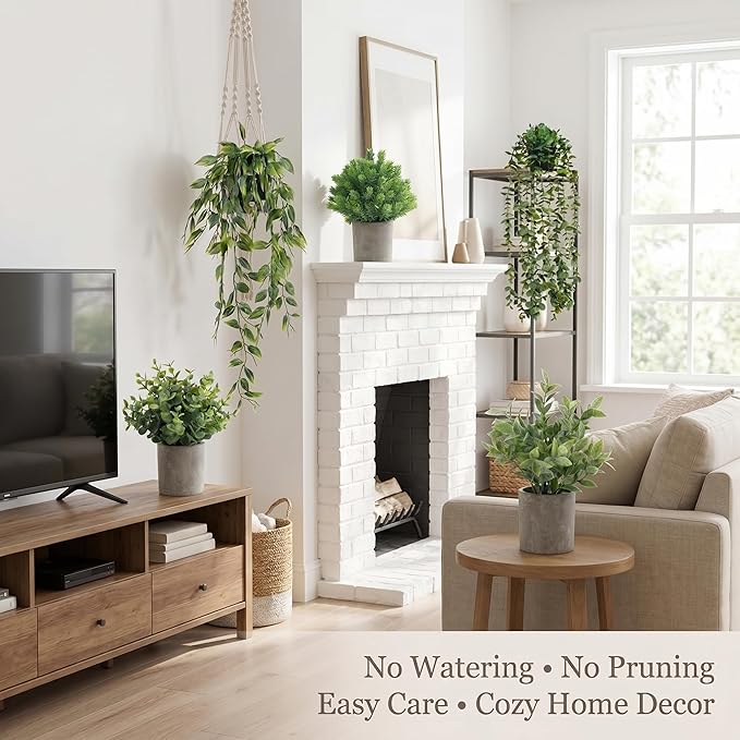 Artificial Hanging Plants 5 Pack – Small Fake Potted Ivy Plants for Indoor or Outdoor Décor, Wall Shelf Home Office Room Decoration, Realistic Faux Plants with Planters