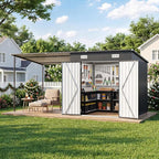Aoxun 7x6FT Outdoor Storage Shed & Hardtop Canopy Gazebo Combo | 13.3x5.6FT Metal Lean to Shed, 2-in-1 Garden Bike Shed for Patio, Backyard, Deck, Black