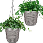 QCQHDU Self Watering Hanging Pots, 2 Pack 7.2 Inch Hanging Planters for Plants Indoor, Flower Pots with Drainage Holes and 3 Hooks Chains for Garden Home (Gray)