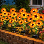 Solar Sunflower Lights Outdoor Garden Decor, 4 Pack Solar Flowers Lights with 18 Sunflowers, Waterproof Fall Decor Stake Decorative Light Auto ON/Off for Garden Yard Patio, Gift for Women