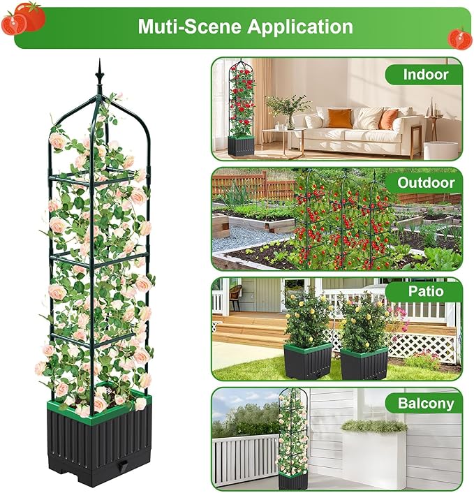 Raised Garden Bed Planter Boxes with Trellis,1pcs 70.9" Self-Watering Tomato Planter Boxes with Trellis for Climbing Vegetables Plants Flowers Tomato,Use for Indoor Outdoor (Black)