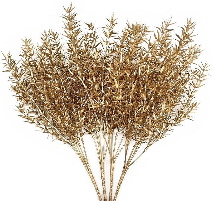 Artificial Plants for Christmas Decor, PASYOU Plastic Grass Fake Shrubs Simulation Sharp Leaves Indoor Outdoor Home Garden Planter Filler Party Hotel Verandah Wedding Faux DIY Decoration - Gold 4 Pack