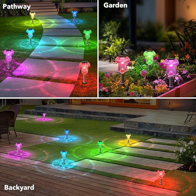Benany Solar Lights Outdoor, 8 Pack Mushroom Lights Outside Waterproof, Solar Powered LED Lighting for Garden, Yard, Landscape, Path, Pathway, Lawn, Walkway, Driveway, Backyard Decor (Color Changing)