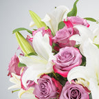 Benchmark Bouquets - Oriental Lilies & Purple Roses - Fresh Flowers for Delivery - Mothers Day Flowers - Mothers Day Gifts for Mom - Gifts for Wife - Long Stem Roses (Glass Vase Included)