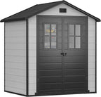 DWVO Outdoor Storage Shed 6x4.4 FT Plastic Garden Tool Shed with 2 Windows, Double-Wall Outside Shed for Lawn Mower, Garden Tool for Backyard, Lawn, Patio