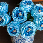 DUYONE Fake Flowers for Decoration Home Decor Artificial Flowers Austin Rose Peony Latex Fake Flower Living Room Decoration Vivid Pink Roses Peonies (Deep Blue 4pcs)