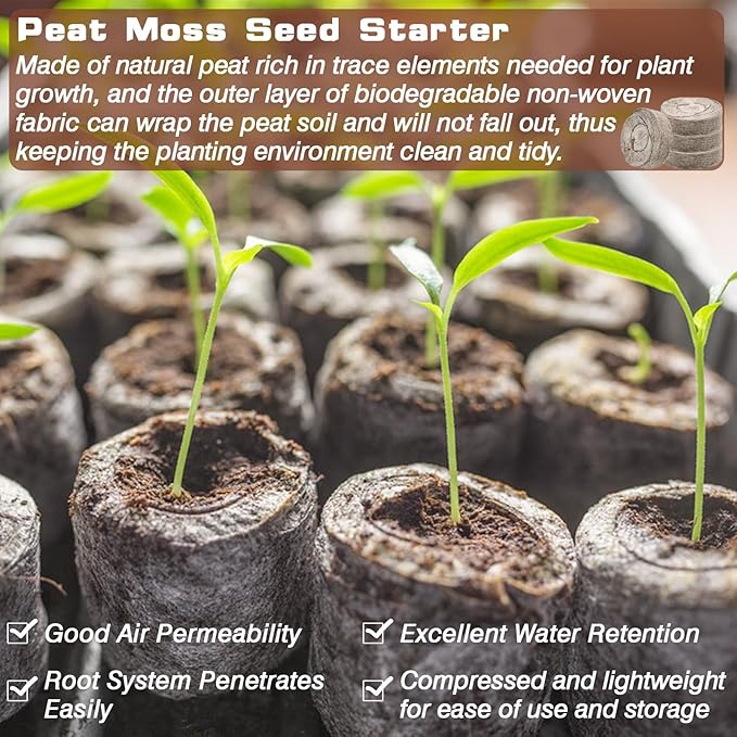 ZeeDix 100Pcs 36mm Peat Pellets for Seedlings, Seed Starter Pods Seed Starting Plugs Soil, Compressed Nutrient Block Potting Soil Discs Pellet for Planting Herbs Flowers Vegetables