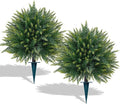 2 Pack Artificial Cedar Topiary Trees with Ground Spike, Fake Pine Shrubs Bushes, UV Resistant Faux Evergreen Cypress Tree Plants for Indoor Outdoor Planters Front Porch