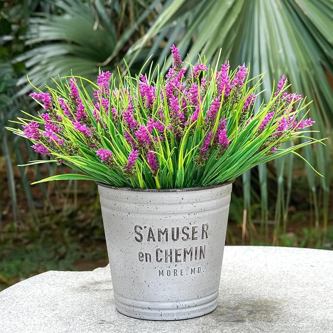 20 Bundles Artificial Plants Outdoor, UV Resistant Fake Flowers， Realistic Faux Lavender Shrubs for Porch Garden Window Box Home Decoration (Rosy)