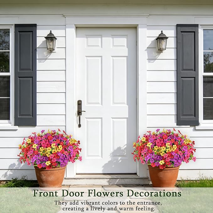 16 Bundles Artificial Flowers for Outdoors, Realistic Fake Silk Flowers for Outside, UV Resistant Faux Plants for Outdoor Planters - Spring Summer Porch Decor (4 Colors)