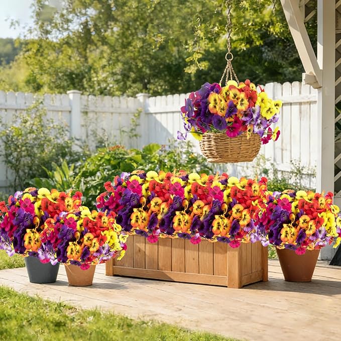 ZAIYW 18 Bundles Artificial Flowers Outdoor Fake Flowers Pansies Faux Artificial Plants for Planter Porch Yard Home Decor (Mixed Color)