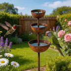 Metal Rainwater Collector Garden Stake, Outdoor Garden Plant Support | 2026 Model New Three-Tier Bird Bath and Butterflies & Bees Watering Station, Garden Decorative Ornament, 26.7 inches 3pcs