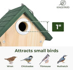 Kingsyard Wooden Bird House with Predator Guard, Wren Bird Nesting for Outdoor, Garden Patio Nest Box for Wild Bird Watching, Green