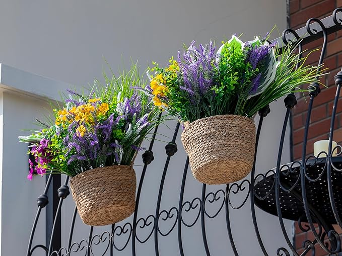 Green Moon 25 Bundles Fake Plants Outdoor with Artificial Lavender Flower UV Resistant Faux Greenery Plants for Home Planter Garden Patio Front Porch Yard Decor