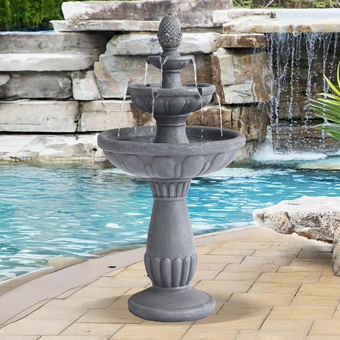Grepatio Italian Outdoor Water Fountain, 3 Tiers Bubbler Garden Waterfalls Fountains, 40.6" H Tall Roman Pillar Floor Water Fountain for Indoor, Yard, Lawn and Garden Décor