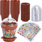 25 Packs Cupcake Plant Nursery Pots with Humidity Dome, Small Plastic Flower Plant Pots with 20 Sheet Stickers, Seeds Starter Pot Flower Planting Container for Seedlings Succulent Display (Wine Red)