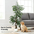 7FT Artificial Ficus Tree Indoor Outdoor, Fake Plants Indoor with White Pot, Realistic White-Edged Leaves Potted Tree for Home Office Decor
