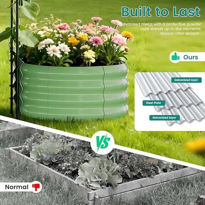 DoCred 3 in 1 Galvanized Raised Garden Bed, 2Pcs Garden Planter Box with 87" H Trellis for Climbing Plants, Outdoor Gardening Raised Beds with Climbing Net for Fruits, Vegetables, Flower (Green)
