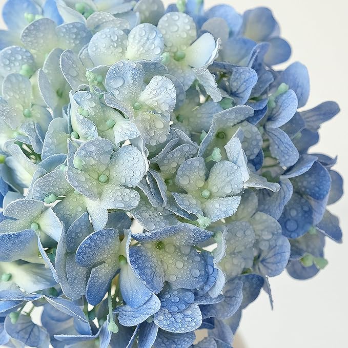 ZYTUYO 20in 4PCS Faux Blue Hydrangea Artificial Flowers Lifelike Latex Hydrangeas Faux Flower Heads Real Touch Fake Bouquet with Stem for Silk Floral DIY Home Office Party Table Decor