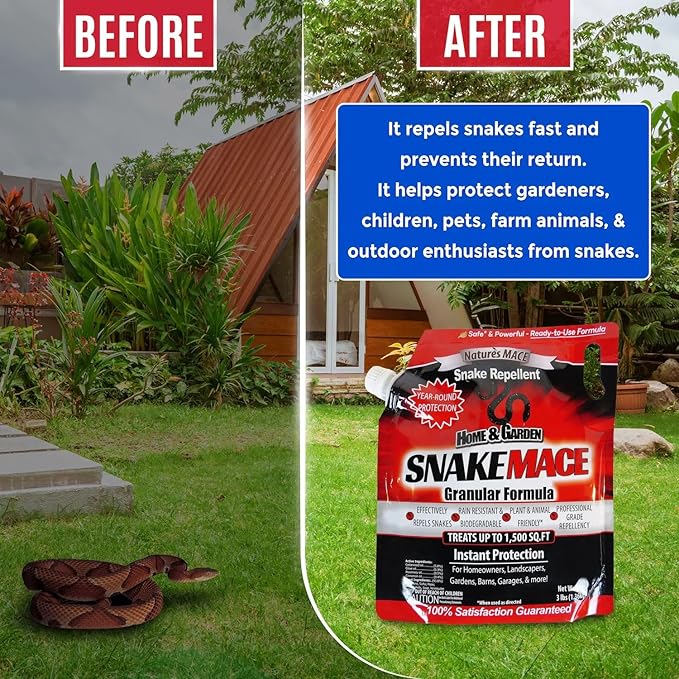 Nature's Mace Snake Mace 125 Pounds, Snake Repellent for Yard, Home, Garden, Get Rid of Snakes, Outdoor Repelling Granules, Deterrent, Plant Friendly, Pet Safe, Defense Granular Formula