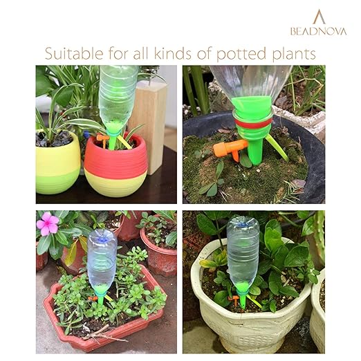 BEADNOVA Plant Self Watering Spikes Automatic Irrigation Equipment Adjustable Self Watering Spikes for Plants with Slow Release Control Valve (Orange Green, 6pcs)