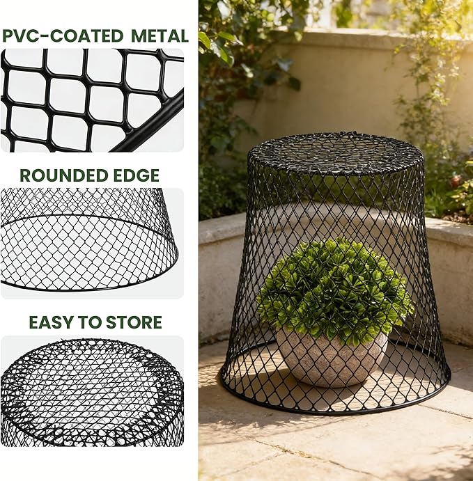 SOUJOY 10 Pcs Chicken Wire Plant Covers, 8 x 8 Inches Metal Garden Cloche with 30 Garden Stakes and 20 Waterproof Labels, Plant Protectors from Animals for Keeping Bunnies Chicken Squirrels Birds Out