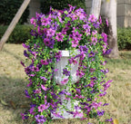 Artificial Hanging Flowers for Outdoors, 4 Pack Fake Hanging Plant for Spring Summer Decor, UV Resistant Faux Silk Flower for Planter Front Door Porch Patio Yard Garden (Double Purple)