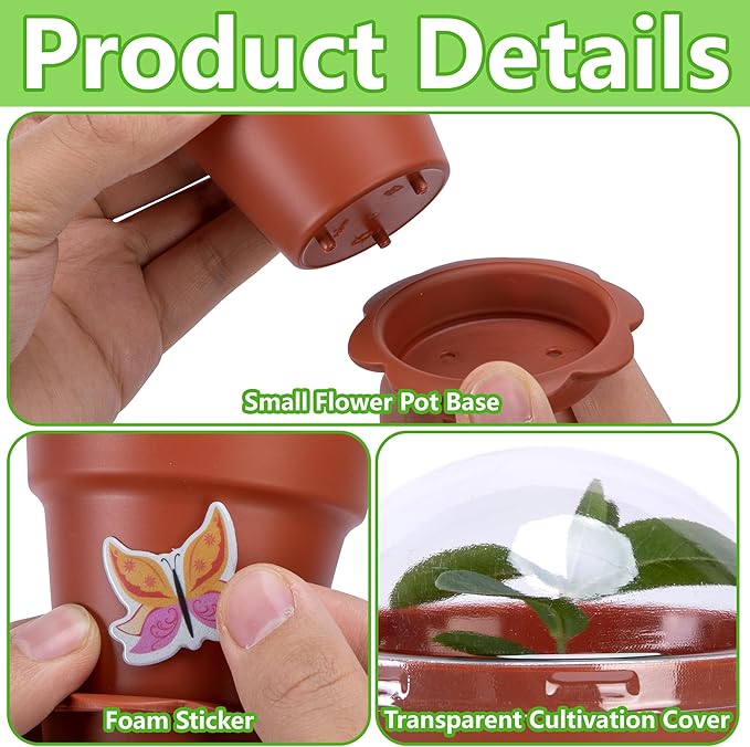 25 Packs Cupcake Plant Nursery Pots with Humidity Dome, Small Plastic Flower Plant Pots with 20 Sheet Stickers, Seeds Starter Pot Flower Planting Container for Seedlings Succulent Display (Wine Red)