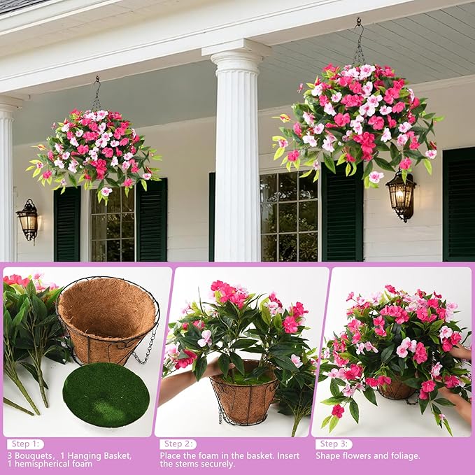 Hommyea Artificial Fake Hanging Flowers Plants Basket for Outdoors Outside Decoration UV Resistant Faux Silk Flowers Look Real Plastic Flowers for Spring Planters Home Porch Patio Garden Decor