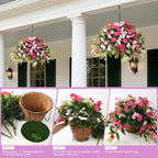 Hommyea Artificial Fake Hanging Flowers Plants Basket for Outdoors Outside Decoration UV Resistant Faux Silk Flowers Look Real Plastic Flowers for Spring Planters Home Porch Patio Garden Decor