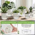 6 Pack Self Watering Pots for Indoor Plants, 4+5.5+6.3 Inch Self Watering Plant Pots Set, Flower Pots with Wick Rope and Reservoir for African Violet, Spider Plant, Orchid