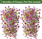 Artificial Fake Hanging Flowers Plants for Outdoor Spring Summer Decoration, 2PCS Faux Daisy Silk Plant Outside No Fade UV Resistant Realistic Home Decor for Porch Patio Window Box (Mix purple)