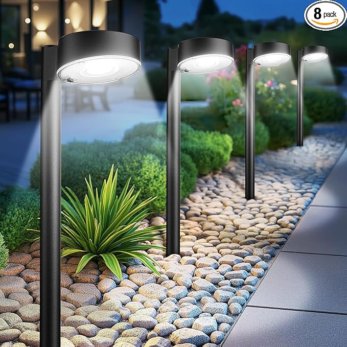 Ahaorigin 8 Pack Solar Pathway Lights Outdoor, 12 Brighter LED Solar Lights Outdoor Waterproof, Up to 12 Hrs Modern Path Light for Yard Garden Walkway Driveway Lawn, Cool White